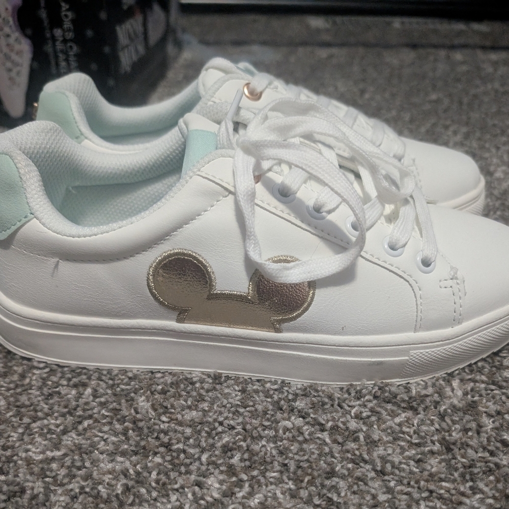 Disney Mickey Mouse White and Gold Women's Sneakers - Picture 2 of 6